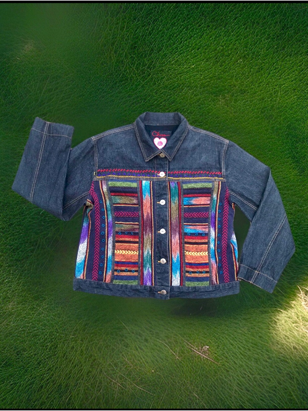 Chico’s Anniversary Collection Denim Jacket Sz 3/XL Southwestern Embroidered Y2K
